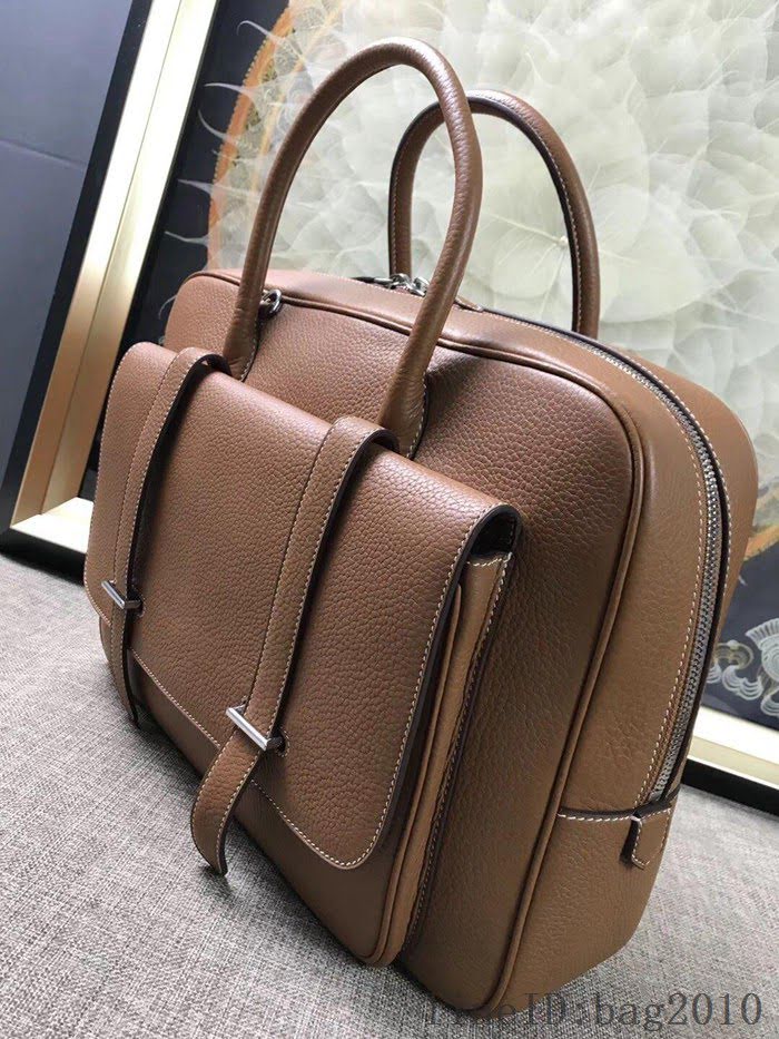 愛馬仕HERMES H家 郵差包 男女插袋款 超大容量 進口原廠皮 土黃色 可手提斜挎 出差必備單品  tdher1363